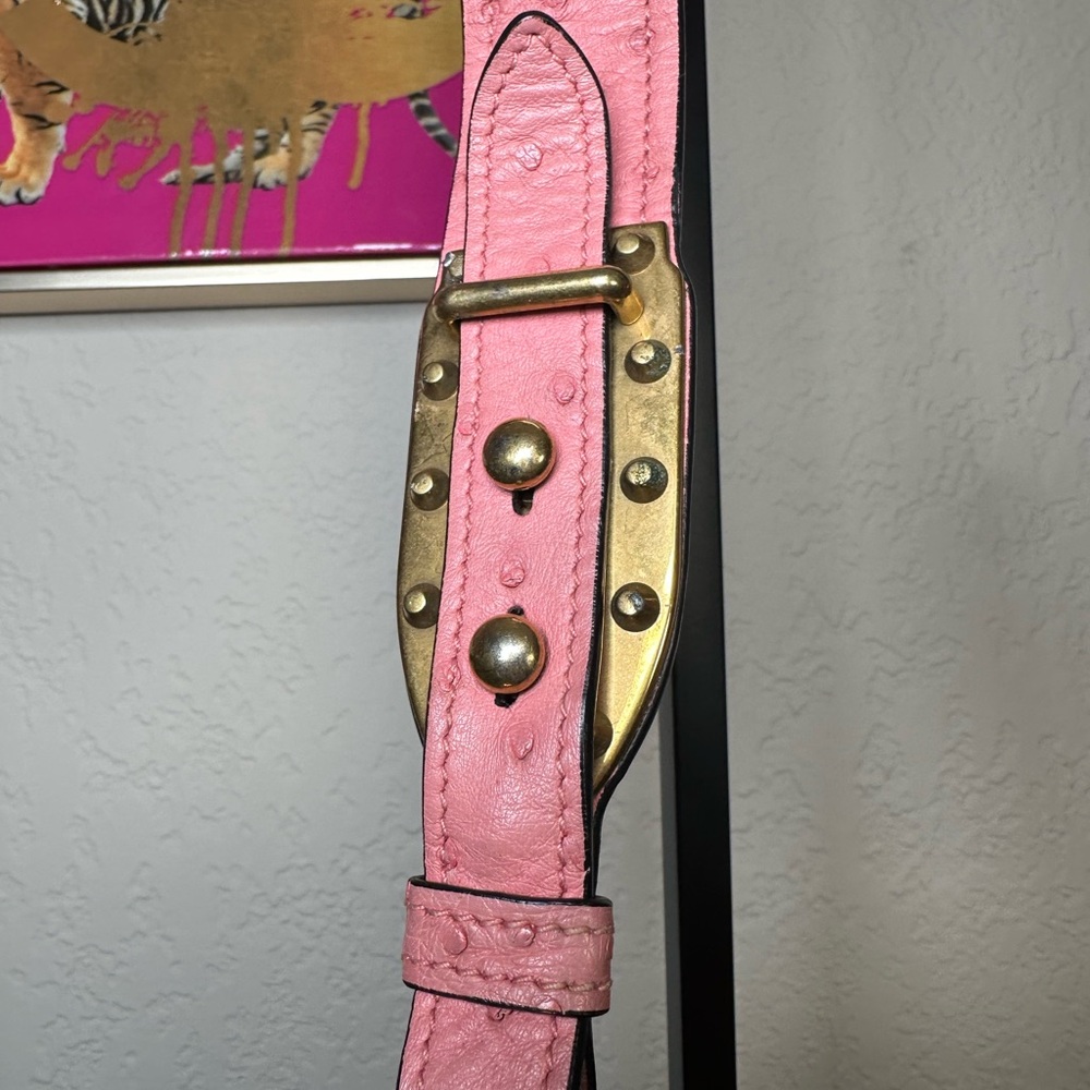 Prada Cahier Ostrich Pink & Black Leather Hand & Crossbody Bag - Picture 4 of 16